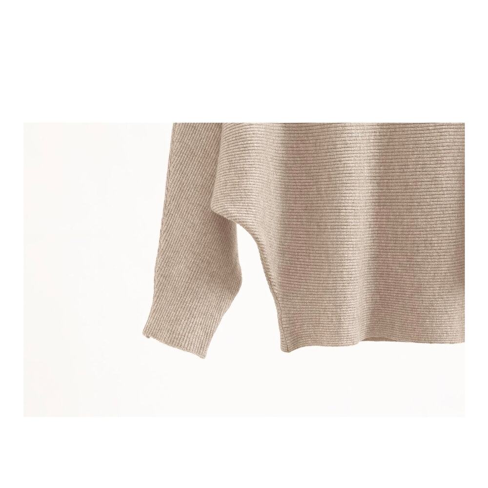 GABERLY Tan Boat Neck Batwing Dolman Ribbed Knit Oversized Sweater One Size NEW - Picture 5 of 6